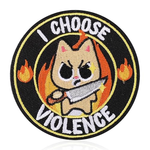 7,62cm I Choose Violence Lustige Katze Klett-Patches, Süß Gestickte Applikation Militär Moral-Patch für Rucksäcke Westen Mützen Hundegeschirre Jeans Kleidung von Gosknor