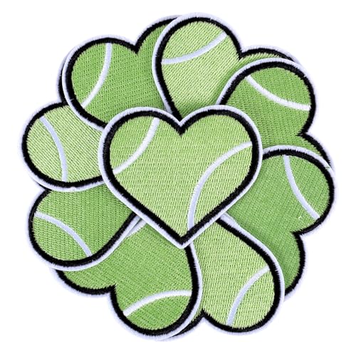 9stk Aufbügler-Patches mit Tennisbällen in Herzform, Sport-Stickerei-Patch mit Herzform Aufbügler Aufnäh-Patches mit Tennisbällen Stoff-Applikations-Patch für Kleidung Sporttrikots Mützen von Gosknor