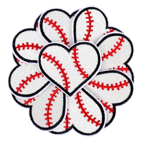 9stk Softball-Herz-Patches, Sport-Aufbügler/Aufnäher Stylisch Baseball-Herz-Patches Starker Kleber Bestickte Applikations-Patches für Sporttrikots Mützen Hosen Reparaturen Dekorationen von Gosknor