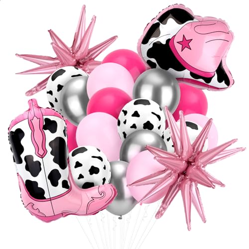 Disco-Cowgirl-Partydekorationen, Cowgirl-Mottopartydekorationen Cowgirl-Ballons Kuh-Print-Ballons Rosa Stern-Ballons Cowgirl-Partyzubehör für Western-Mottopartydekorationen von Gosknor