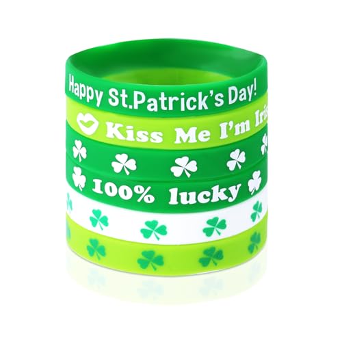 Gosknor 6St St. Patrick's Day Armbänder, Silikon St. Patrick's Armband Grün Kleeblatt-Gummiarmbänder Kleeblatt Irische Armbänder St. Patricks Day Accessoires für Partygeschenke Dekoration von Gosknor