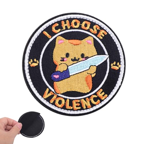 I Choose Violence Patch, Lustige Katzenaufnäher Militäraufnäher mit Klettverschluss Magischer Kleber Moralaufnäher für Rucksäcke Armeewesten Hundegeschirre Taschen Jacken Hüte von Gosknor