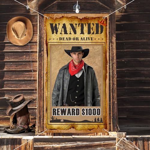 West Wanted Fotoautomat, 165x90cm Rodeo Wanted Foto Selfie Rahmen Fotoautomat Rahmen Hintergrund Western Party Dekoration für Cowboy Cowgirl Fotoshooting Zubehör für Rustikale Partys von Gosknor