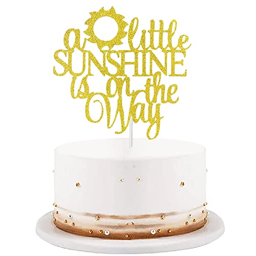 A Little Sunshine Is On The Way Cake Topper Gold Glitter You Are My Sunshine Baby Shower Tortenaufsatz für Sonne Thema Babyparty Geschlecht offenbart Schwangerschaft Ankündigung Geburtstag Party von GotGala