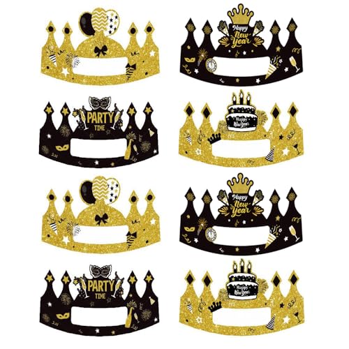 GotGala 8 Stück Happy New Year Party Crown Hüte 2025 Neujahr Papierkappen Cheers To 2025 Silvester Hüte für Kinder Erwachsene Silvester Party Supplies Dekorationen von GotGala