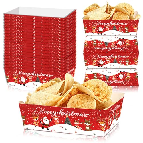 GotGala Papiertabletts für Weihnachten, Weihnachtsmann, Elch, Snack-Tabletts, Nacho, Hot Dog-Serviertabletts für Winter, Weihnachten, Partyzubehör, 20 Stück von GotGala