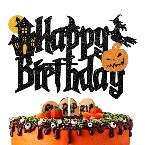 Halloween Happy Birthday Cake Topper Black Glitter Halloween Birthday Cake Topper Halloween Birthday Decorations Kids Halloween Birthday Party Decorations Kids Halloween Cake Decor von GotGala