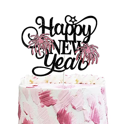 Happy New Year Cake Toppers Glitter 2025 Silvester Hallo 2025 Prost zu 2025 Frohes Neujahrsdekorationen für Neujahr Winter Festtage Weihnachtsfeier Dekorationen (Rose Gold) von GotGala