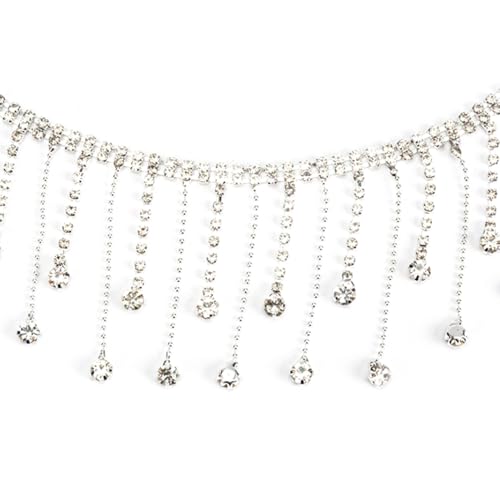 Gotetiso 180cm Strasssteine für Textilien Strass Quaste Kette Strass Kette Trim Quaste Strassband Tassel Chain Kristall Silber Strassband Glänzendes Strasssteine zum Aufnähen Strassstreifen Dekoration von Gotetiso