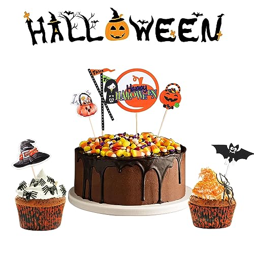 GothicBride Halloween Tortendeko, 51 Stück Cupcake Topper Kuchen Deko Halloween Cake Topper, Kuchen Deko Halloween Tortendeko Halloween für Muffins Cupcakes Keksen Decorations Kinder Birthday Party von GothicBride