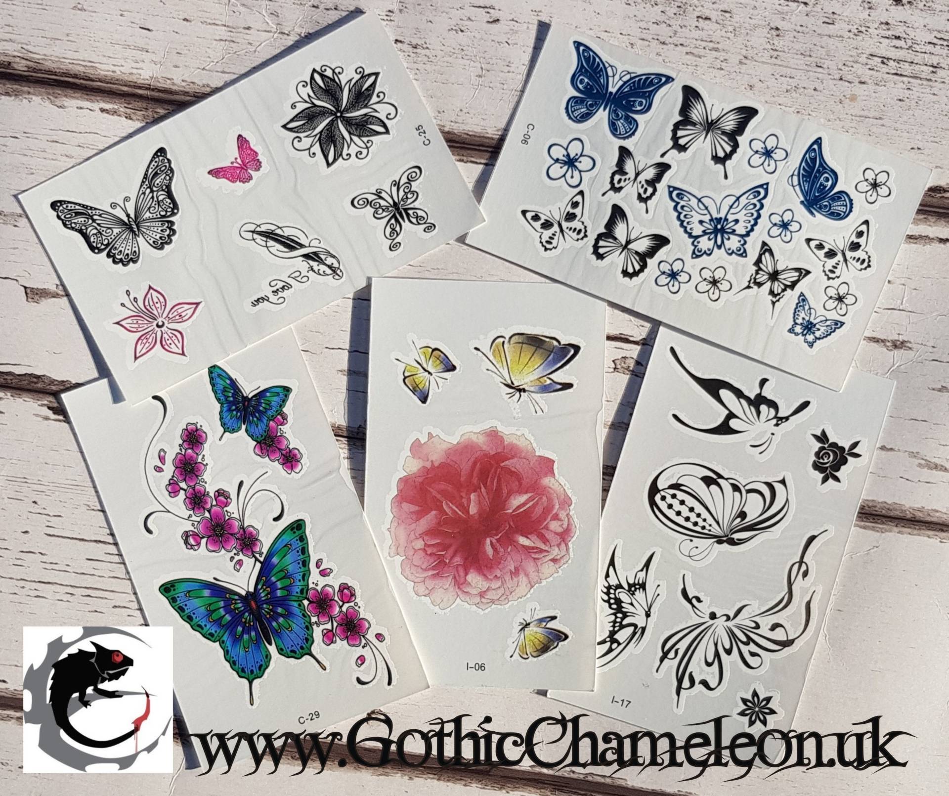 Temporäre Tattoo-Bögen Schmetterling Schmetterlinge Blumen von GothicChameleon