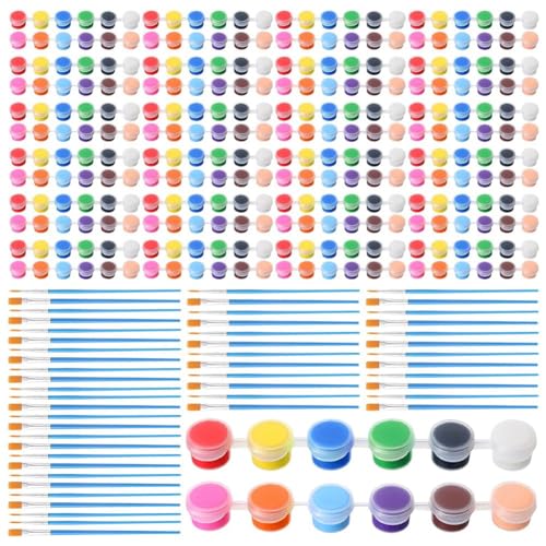 Gotoger 336-teiliges Mini-Acrylfarben-Set, 24 Stück, 12 Farben, Acrylfarbstreifen, 48 Malpinsel für Kinder und Erwachsene, einfache Installation, einfach zu verwenden (2 ml) von Gotoger