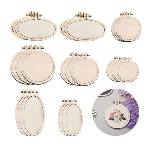 Gotrain 24 Sets 8 Größen Holz Mini Stickrahmen Kleine Kreuzstich Hoop Mini Ring Stickerei Kreis für DIY Anhänger Handwerk Rund Oval Vertikal Oval Horizontal von Gotrain