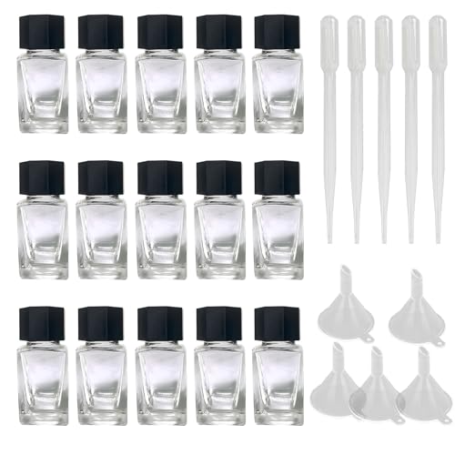 Gotrain Glas Füllfederhalter Tintenflaschen 15 Stück 18ml Pipette Glasflasche Leer Klebstoffflasche mit 5 Trichtern und 5 Tropfer für Kleber Tinten Farbe von Gotrain