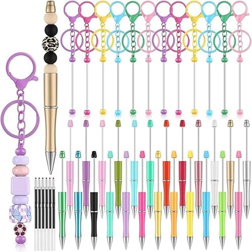 Goufride 36 Perlenstift-Perlen-Schlüsselanhängerstreifen, 12 Perlen-Schlüsselanhängerstreifen, 24 Leere Perlenstifte, Bastelstift-Herstellungsset, Geschenk B, Langlebig, Einfach zu Verwenden von Goufride