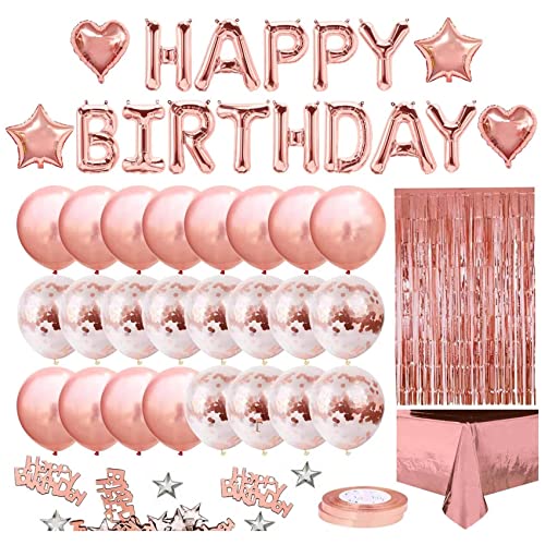 Goufride Geburtstags Feier Dekoration für MäDchen Frauen Alles Gute zum Geburtstag Banner Rose Gold Fransen Vorhang Folie Tisch Decke von Goufride