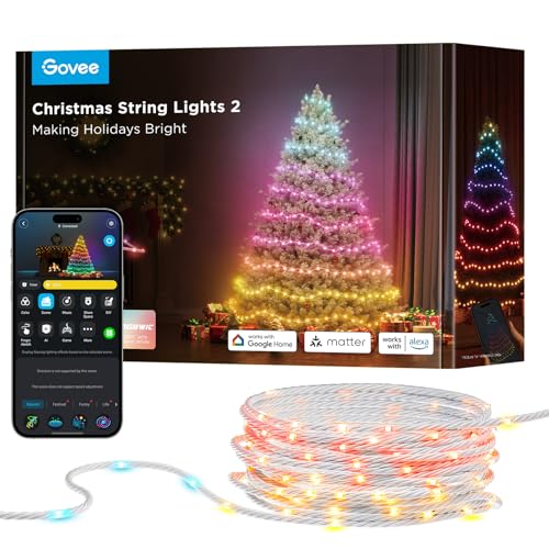 Govee Christmas Lights, RGBWIC 300 LEDs Weilnachtsbeleuchtung Außen, 30M Smarte Lichterkette Innen für Weihnachtsbaum, APP-Steuerung, 130+ Szenen-Modi, IP65, Sync mit Musik, Kompatibel mit Alexa von Govee