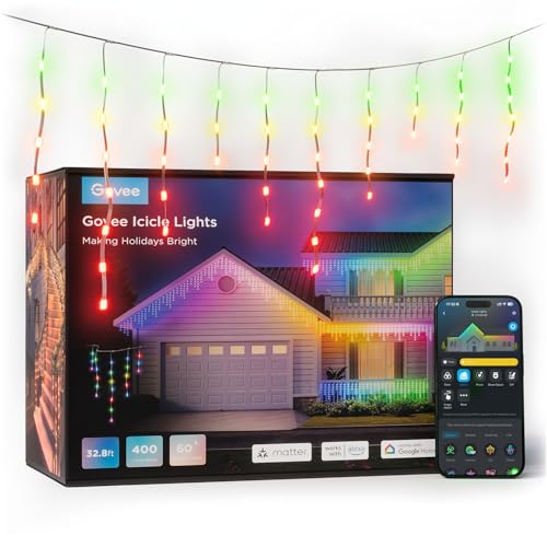 Govee Eiszapfen Lichterkette, 10M RGBIC LED Lichterkette außen, 400 LEDs Smart LED Weihnachtsbeleuchtung mit 78+ Modi für Halloween Dekor, IP65 Wasserdicht, Kompatibel mit Alexa & Google Assistant von Govee