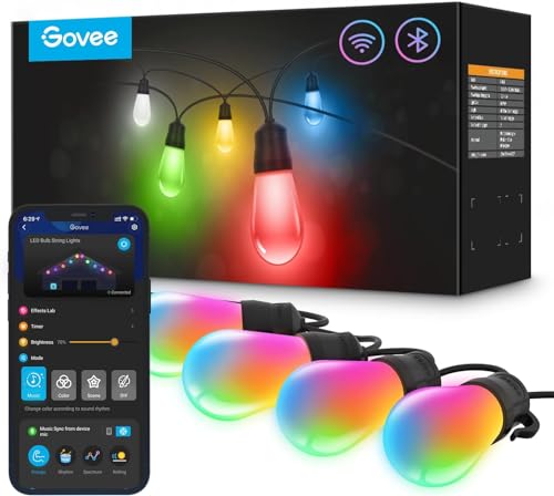 Govee Lichterkette Außen, Smart LED Wifi RGBICW Glühbirnen, IP65 Wasserdicht, Funktioniert mit Alexa und Google Assistant, App-Steuerung, 47 Szenenmodi, 30 LEDs 30m Outdoor von Govee