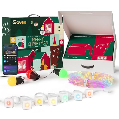 Govee Outdoor Christmas Lights Set, Weihnachtslichter Set für Christmas Decorations，Enthalten Permanente Außenbeleuchtung, Vorhang Lichter, Lichterketten für draußen, Funktioniert mit Alexa, 3 pcs. von Govee