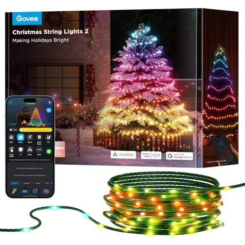 Govee RGBICW Weihnachtsbeleuchtung 500 LEDs Christmas Lights, 50M Smarte Lichterkette Innen für Weihnachtsbaum, APP-Steuerung,130+ Szenen-Modi, IP65, Kompatibel mit Alexa, Grünes Kabel von Govee