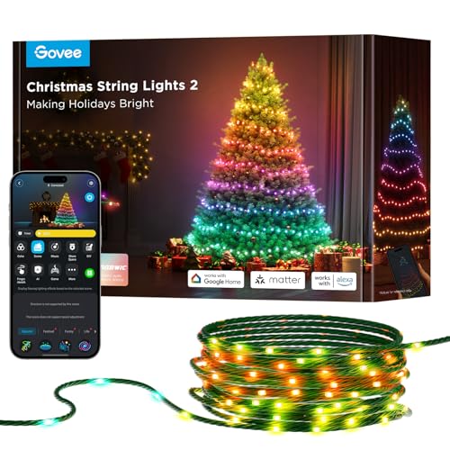 Govee RGBWIC Christmas Lights, 300 LEDs Weilnachtsbeleuchtung Außen, 30M Smarte Lichterkette Innen für Weihnachtsdeko, APP-Steuerung, 130+ Szenen-Modi, IP65, Kompatibel mit Alexa, Grünes Kabel von Govee