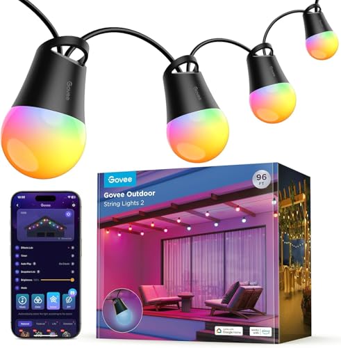 Govee Lichterkette Außen 30M, Smart RGBIC LED Lichterkette Außen, Funktioniert mit Alexa, App-Steuerung, IP65 Wasserdicht, 47 Szenenmodi, Outdoor Lichterketten für Balkon Garten Camping Party Deko von Govee