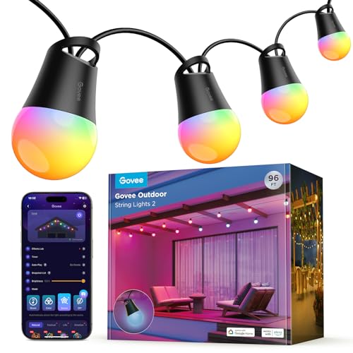 Govee Lichterkette Außen 30M, Smart RGBIC LED Lichterkette Außen, Funktioniert mit Alexa, App-Steuerung, IP65 Wasserdicht, 47 Szenenmodi, Outdoor Lichterketten für Balkon Garten Camping Party Deko von Govee