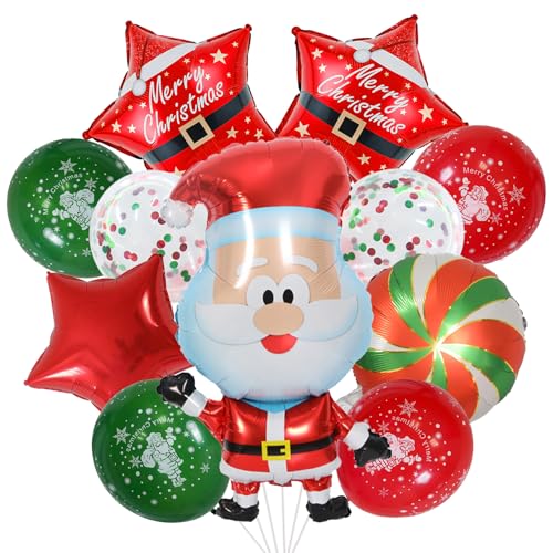 Weihnachtsdeko Luftballon, Groß XXL Weihnachtsmann Stern Weihnachten Deko Folienballon mit Rot Grün Weihnachts Latex Ballons Weihnachtsballon Set für Kinder Christmas Ballongirlande Party Dekoration von Govpy