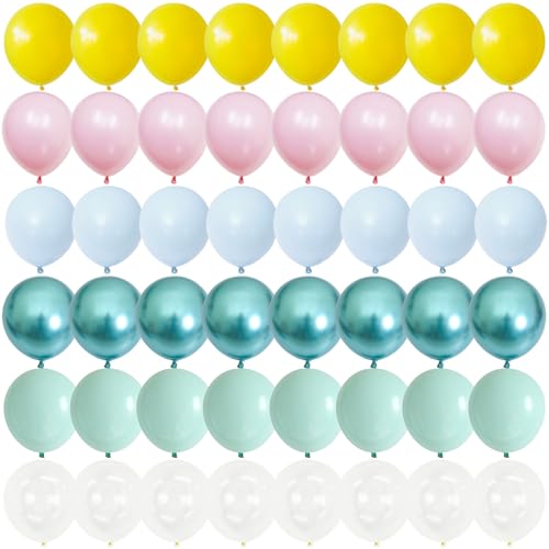 12 Zoll Bunt Luftballons Geburtstag, 60 Stück Pastell Regenbogen Rosa Grün Blau Gelb Klar Metallic Dunkel Grüne Helium Ballon für Kinder Geburtstag Braut Baby Shower Graduierung Hochzeit Ozean Party von Govpy