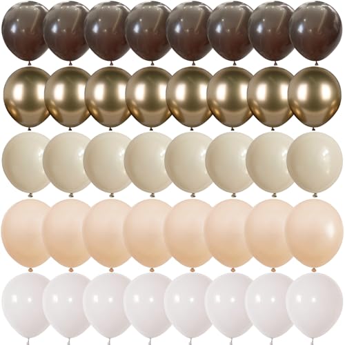 12 Zoll Luftballons Beige Braun Geburtstags Deko, 60 Stück Creme Sand Weiß Gold Helium Ballons für Kinder Geburtstag Babyparty Brautparty Hochzeit Verlobung Jubiläum Neutrale Dschungel Party Deko von Govpy