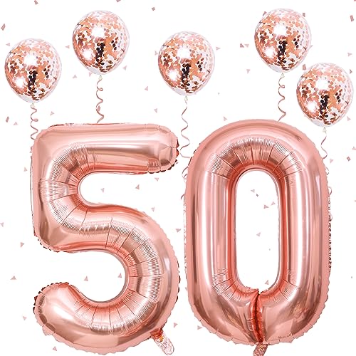 40 Zoll Zahlen Luftballon 50, Rosegold Folienballon Zahl 5 & 0 mit Konfetti Helium Ballons, Riesen Zahl 50. Geburtstag Luftballons Deko für Frauen Mädchen 50. Geburtstagsdeko Jubiläum Party Dekoration von Govpy