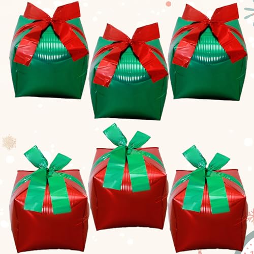 Weihnachts Helium Ballons, 18 Zoll Rot Grün Geschenkbox Folienballons mit Schleife für Weihnachtsparty, Weihnachten Deko Geschenk Box Weihnachtsdeko Luftballons für Christmas Neujahr Party Dekoration von Govpy