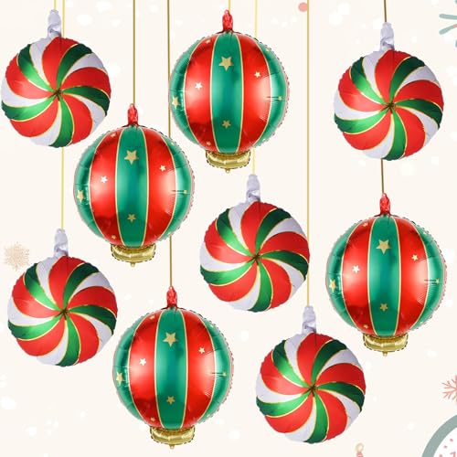 Weihnachten Folienballons Set, 9 Stück Groß Weihnachts Deko Süßigkeiten Hängende Weihnachtskugel Helium Ballons, Rot Grün Gold Weihnachtsdeko Bonbon Candy Luftballons für Christmas Party Dekoration von Govpy