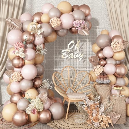 Ballon Girlande Beige Metallic Rosegold, Boho Luftballon Girlande, Nude Beige Rosegold Latexballons Geburtstagsdeko Ballongirlande für Mädchen Frau Geburtstag Hochzeit Verlobung Party Babyparty Deko von Govpy