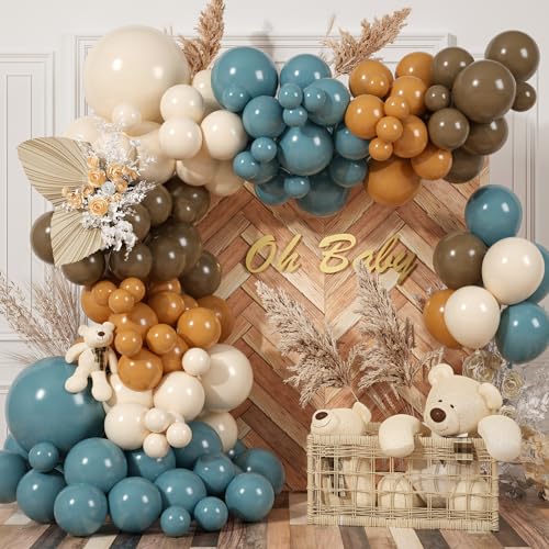 Blau Braun Tan Luftballon Girlande, Ballon Girlande mit Dusty Blau Beige Braun Kaffee Luftballon Set, Neutral Boho Ballons Party Dekoration für Bären-Thema Geburtstags Babyparty von Govpy