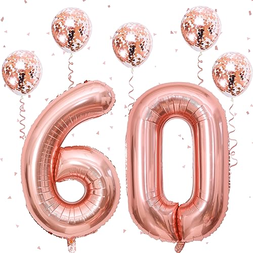 Folienballon 60, 40'' Rosegold Zahlen 60 Luftballon mit Konfetti Ballons Geburtstagsdeko, Helium Riesen Zahl Luftballon 6 & 0 für Frau Mädchen 60. Geburtstag Party Deko 60 Jahre Jubiläum Party Deko von Govpy