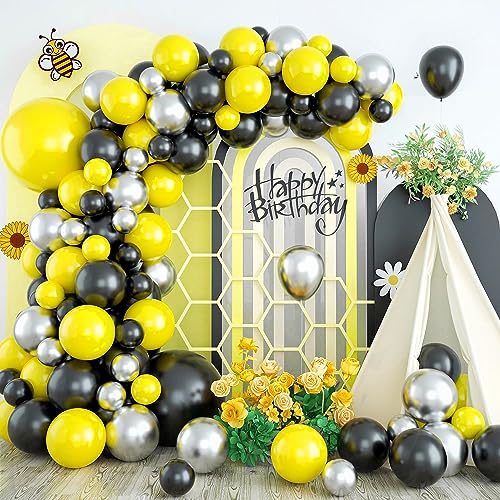 Gelb Schwarz Ballon Girlande Set, 102 Stück Schwarz Gelb Silber Metallic Helium Luftballon Girlande für Kinder, Biene Geburtstag Party Deko für Kinder Hummel Abschluss Babyparty Party Dekoration von Govpy