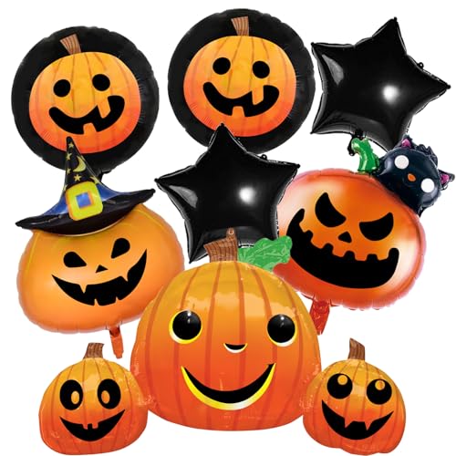 Halloween Party Deko Kürbis Ballon Set, 8 Stück XXL Helium Folienballon Set in Orange Kürbis Form mit schwarz Stern Luftballon für Kinder Horror Halloween Trick or Treat Herbst Party Dekoration von Govpy