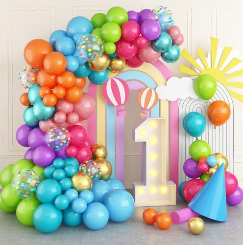 Luftballon Girlande Bunt, Neon Regenbogen Deko Ballon Girlande Set Blau, Lila Orange Grün Rosa Grün Gold Latex Mehrfarbiges Ballongirlande für Kinder Karneval Sommer Hawaii Geburtstag Party Dekoration von Govpy