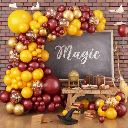 Luftballon Girlande Burgunder Rot Gelb, Harry Magic Wizard Party Deko Winerot Gelb Gold Herbst Ballon Girlande Set, Kastanienbraun Gelb Potter Ballongirlande für Kinder Junge Mädchen Geburtstag Deko von Govpy