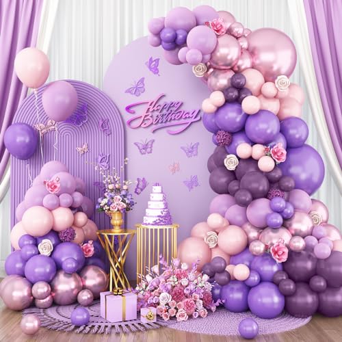 Luftballon Girlande Set Retro Lila Rosa, 104 Stück Lavendel Lila Flieder Violett Rosa Metallic Latex Ballon Girlande für Mädchen Frau Geburtstag Deko Babyparty Brautparty Hochzeit Party Dekoration von Govpy