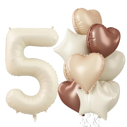 Luftballons 5 Creme, XXL Nude 5. Geburtstag Ballon Deko, Beige Zahlen 5 Stern Folienballon Neutraler Aprikose Kaffee Braun Herz Luftballons für Mädchen 5 Geburtstagsdeko Valentinstag Party Dekoration von Govpy