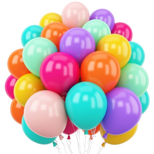 Bunt Geburtstag Luftballons, 60 Stück Mehrfarbige Latex Ballons Regenbogen Helium Luftballons 12 Zoll Blau Grün Orange Gelb Rosa Party Ballons für Regenbogen Thema Hochzeit Babyparty Dekoration von Govpy