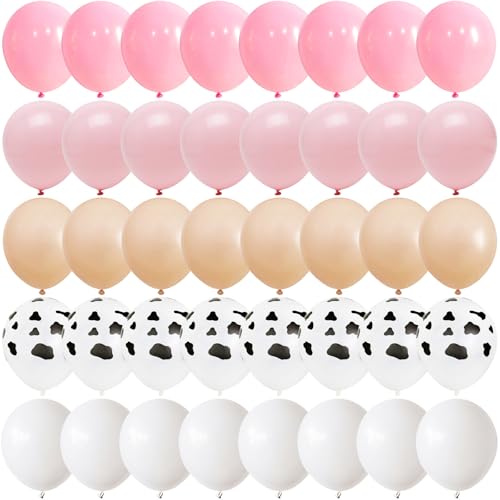 Luftballons Rose Beige, 12 Zoll 60 Stü Ballons Blush Pastell Rosa Pink Creme Beige Weiß mit Kuhdruck Helium Ballon für Mädchen Geburtstag Kinder Babyparty Baby Braut Shower Cowgirl Hochzeit Party Deko von Govpy