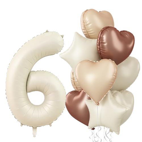 Luftballons Zahlen 6 Creme, Beige Braun Zahl 6 Ballon Aprikose Kaffee Herz Luftballon Hochzeit Deko, Nude Stern Ballon Neutraler Folienballon für Mädchen 6. Geburtstag Jubiläum Party Dekoration von Govpy