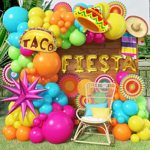 Mexikanische Luftballons Girlande Set, Mexiko Karneval Deko Ballons Regenbogen Faschingsdeko mit FIESTA Taco Lama Sombrero Folienballons für Cinco De Mayo Luau Festliche Party Geburtstag Dekoration von Govpy