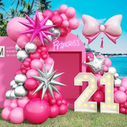 Rosa Luftballon Girlande Mädchen, Rosarot Hellrosa Ballon Girlande mit Folienballons, Luftballons Hot Rosa Metallic Silber Latex Helium Ballons für Prinzessin Geburtstag Hochzeit Babyparty Deko von Govpy