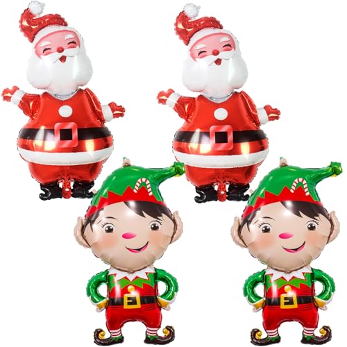 Weihnachts Folienballons, Groß 47 Zoll Weihnachtsmann Ballons und 38 Zoll Elf Jungen Helium Ballons für Weihnachten Party Deko, Luftballons Weihnachtsdeko für Kinder Christmas Neujahr Party Dekoration von Govpy