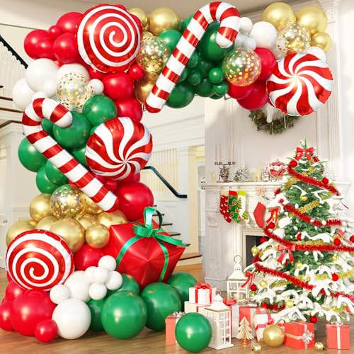 Weihnachts Luftallon Girlanden Set, Rot Grün Weiß Ballons mit Folienballons in Form von Geschenken in Wirbelform für die Themen Dekoration von Weihnachtsfeiern von Govpy